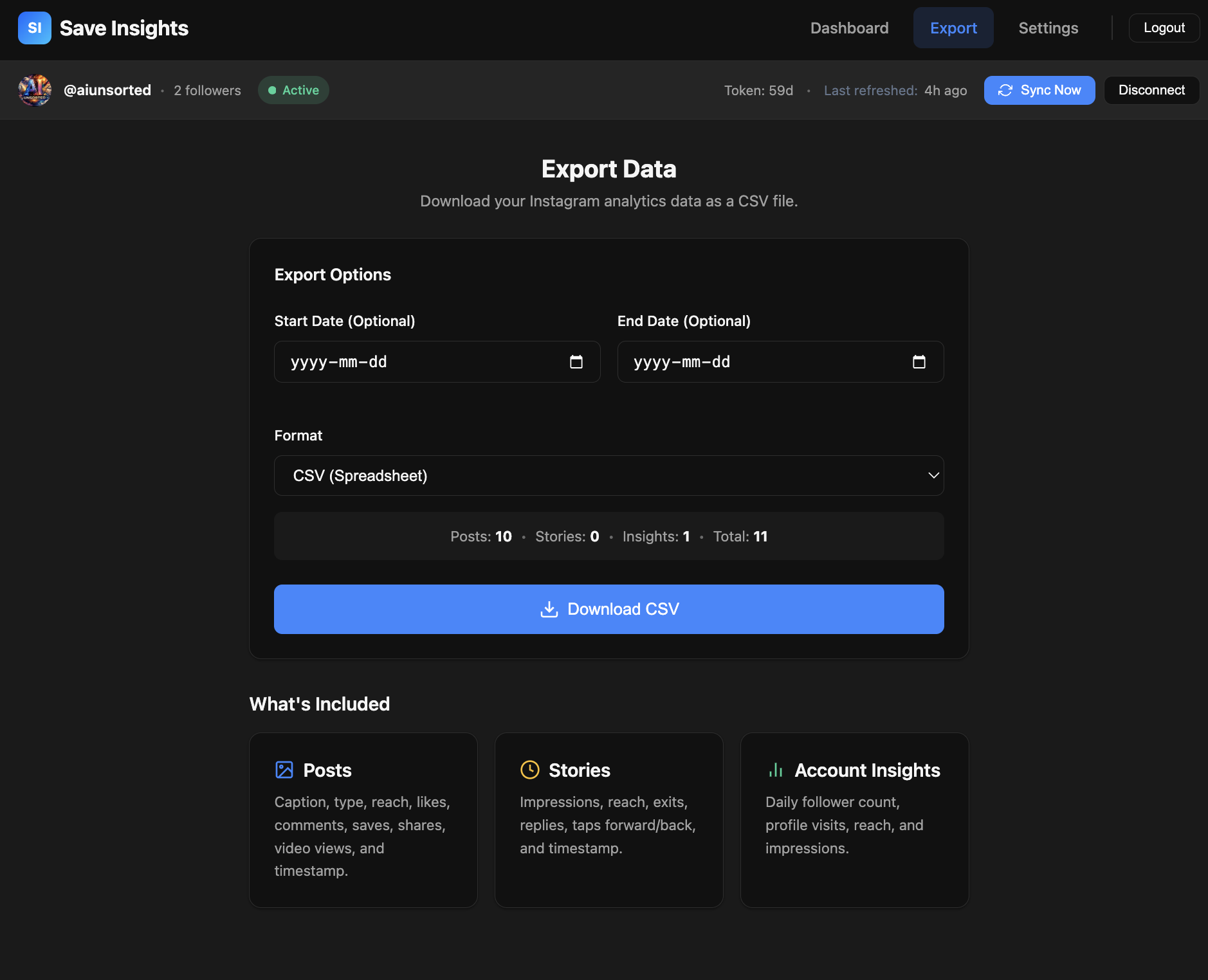 Export Instagram Analytics to CSV